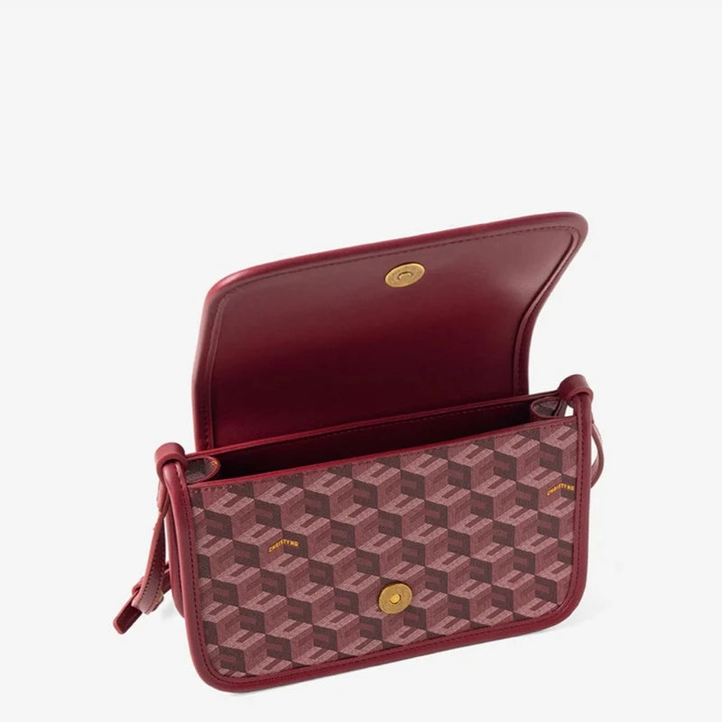Luxury Monogram Messenger Bag Women Geometric Print 3D Cube Coated Canvas Crossbody Bag Classic Versatile Elegant Shoulder Bag