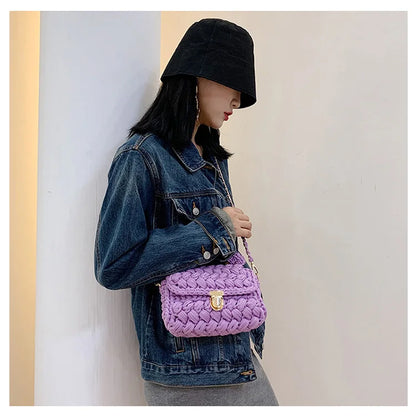 New Rope Woven Women Handbags Designer Knitting Chains Shoulder Crossbody Bag Casual Lady Hand Bags Small Flap Purses