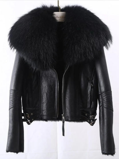 OFTBUY Hot Sales Sheepskin Fur Coat Fashion New Winter Real Leather Jacket Raccoon Fur Collar Women Clothing Integrated Fur Coat