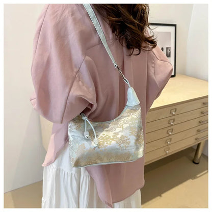Fashion Luxury Women Embroidery Shoulder Bag Nylon Pearl Pendant Bucket Bag Versatile Handbag Retro Women Crossbody Bags сумка