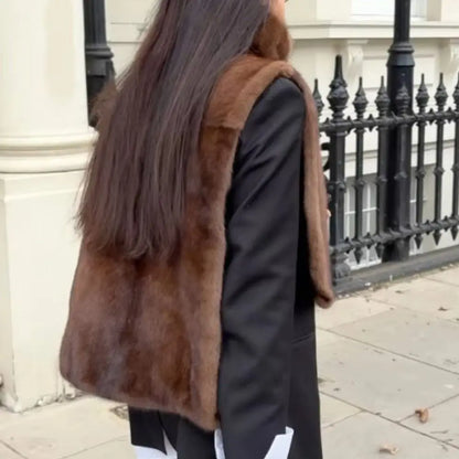 Eco Mink Fur Turtleneck Tank Tops Fluffy High Collar Fashion Top Layering Piece Thicken Waistcoat Women's Apparel