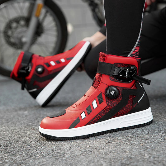 Motorcycle Riding Boots Unisex High Top Anti-Slip Wear-Resistant Comfortable Four Season Motorbike Shoes for Street Off-Road