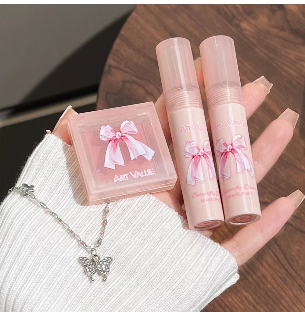 ART VALUE Makeup Sets Include 4Pcs Velvet Matte Lip Mud,1 Pc Blush Palette And 1 Necklace Gift Cosmetics Kits Lasting Lipgloss