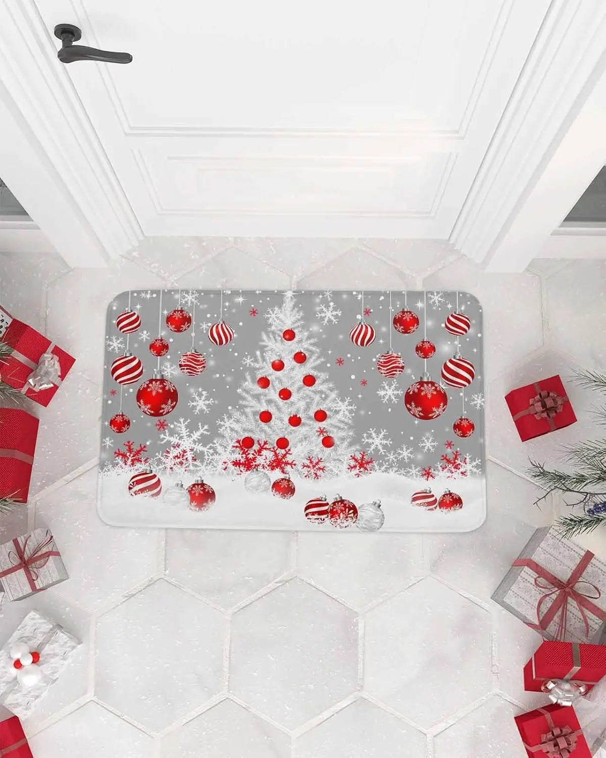 Merry Christmas Tree Snowflake Ball Navy Blue Non-slip Door Mat  Entrance Welcome Mat Balcony Hallway Rugs Christmas Decorations