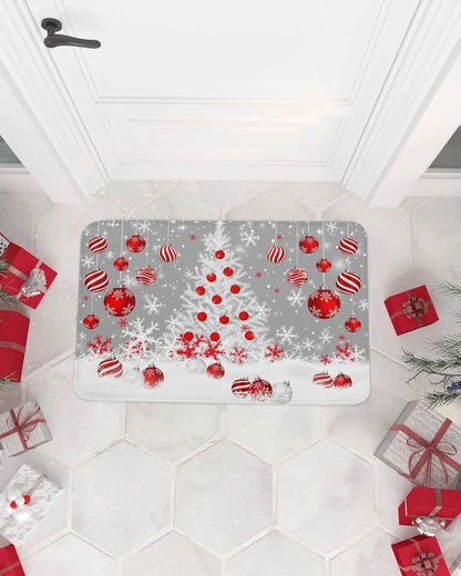 Merry Christmas Tree Snowflake Ball Navy Blue Non-slip Door Mat  Entrance Welcome Mat Balcony Hallway Rugs Christmas Decorations