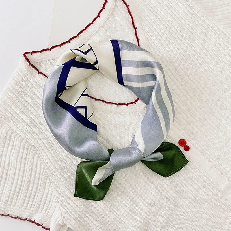 Silk Scarf For Bag Lady Neck Tie 100% Silk Scarf Luxury Brand Print Flower Stripe Plaid Dot Bandana Hair Tie Handkerchief Gifts