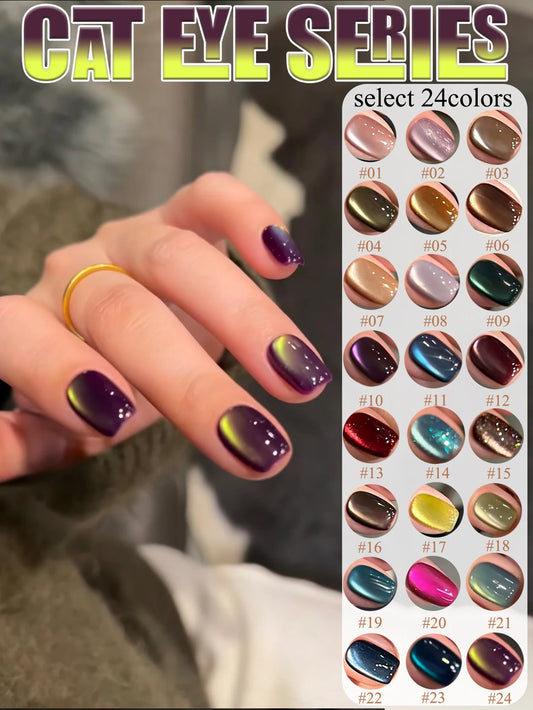 1-24pcs WS Romantic Purple Cat Eye Gel Nail Polish New Style Super Flash Versatile Whitening Purple Glass Bead Cat Nail Salon