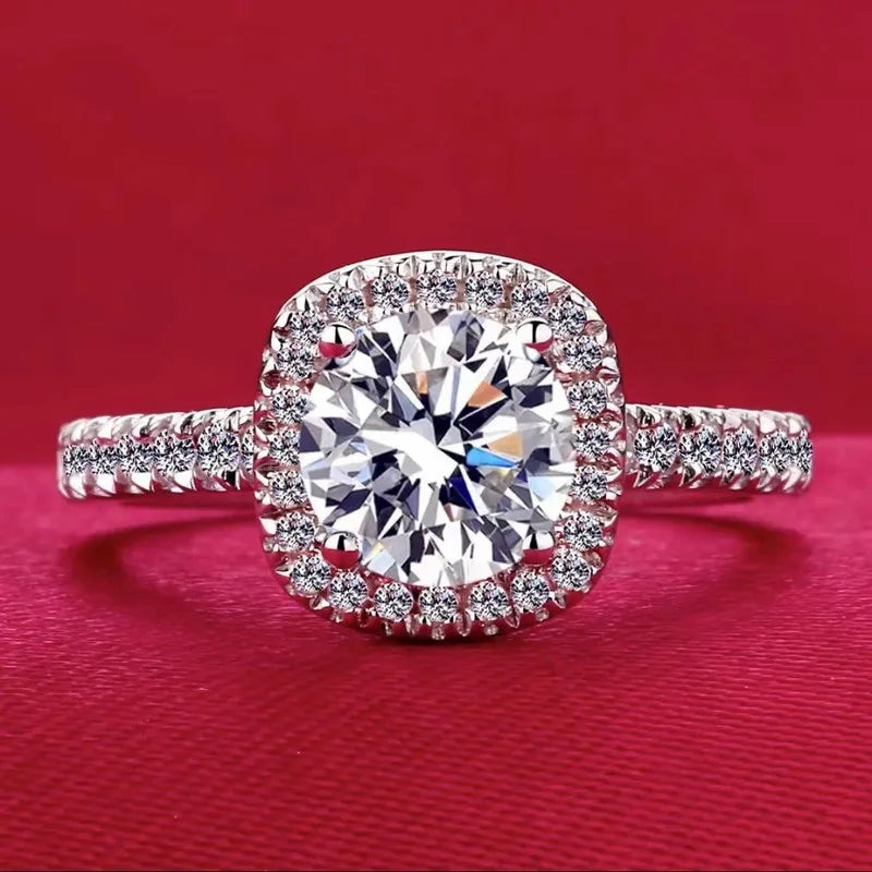 Best-selling 925 sterling silver 1-carat diamond square ring, suitable for engagement, proposal or party wear, stylish and versa