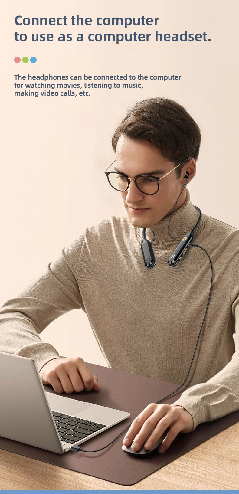 KEBIDUMEI 4-in-1 Neckband Bluetooth 6.0 Earphones ENC Noise Reduction Wireless Headsets Wired Mode TF Card FM Radio Headphones