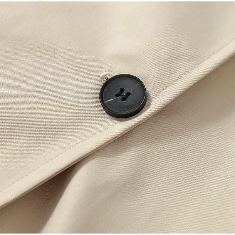 Women Black Long Solid Color Trench Coat Stand Collar Loose Drop Shoulder Single-breasted Windbreaker Lady Commute Outing Wear