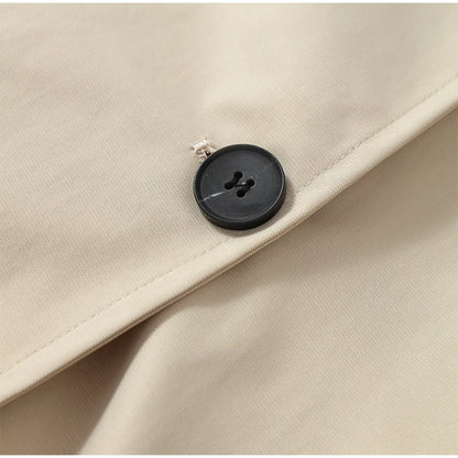 Women Black Long Solid Color Trench Coat Stand Collar Loose Drop Shoulder Single-breasted Windbreaker Lady Commute Outing Wear