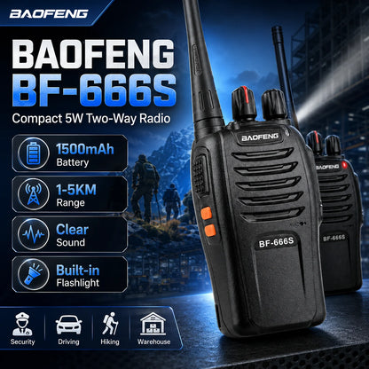 BF-666S Walkie Talkies Two Way Radios UHF 400-480MHz 5W 16CH 1500mAh Long Range Flashlight 2PCS for Security Outdoor