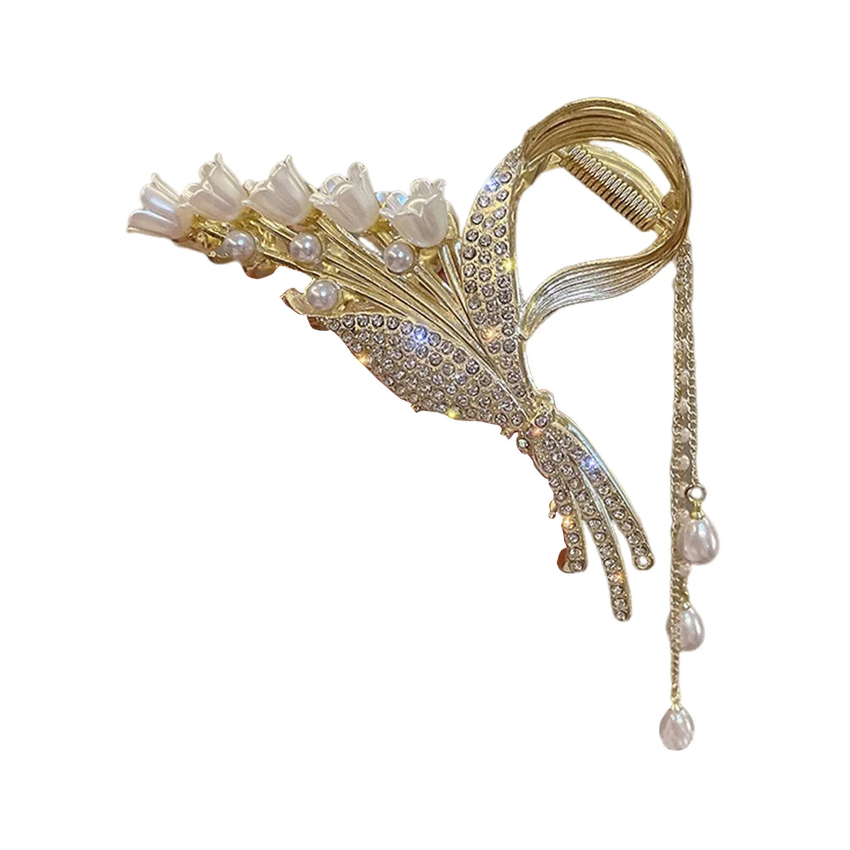 Elegant Butterfly/Flower Hair Claw Clips Gold Color Alloy Hairpins Ponytail Holder Pearls Pendant Headpieces for Women Girls