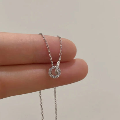 925 Sterling Silver Interlocking Diamond Necklace Light Luxury Double Ring Zircon Pendant Collarbone Chain Simple Jewelry