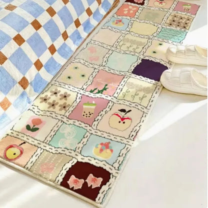 VIKAMA Cute Girly Shag Rugs - Cartoon Patchwork Checkered Carpet for Live Room Decor,Ultra Soft Plush Area Rug for Girl Bedroom
