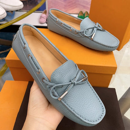Spring Summer Ladies Genuine Leather Comfortable Slip-On Soft Bottom Driving Casual Flat Office Lazy Person Loafers Shoes