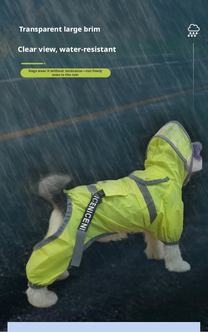 Reflective Dog Raincoat with Clear Hood, Waterproof 4-Legged Pet Rain Jacket for Small Medium Dogs