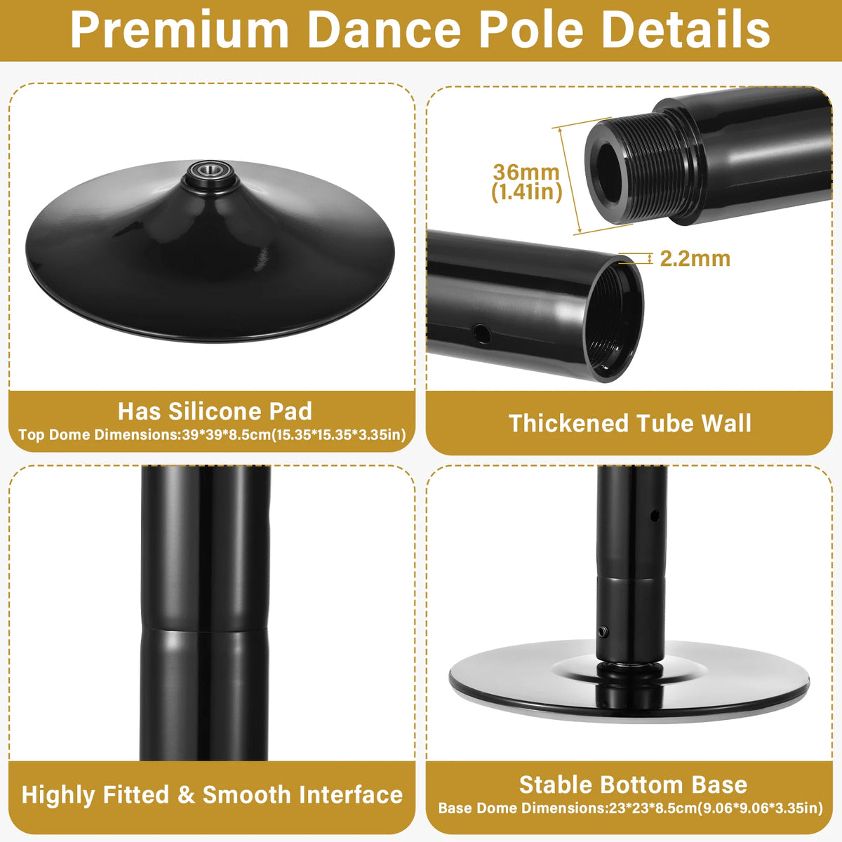 Dance Pole Static Dancing Pole, Portable Removable Training Dance Pole for Home Club Bar Gym, 7-9Ft Height Adjustable & Weight Capacity 500lb