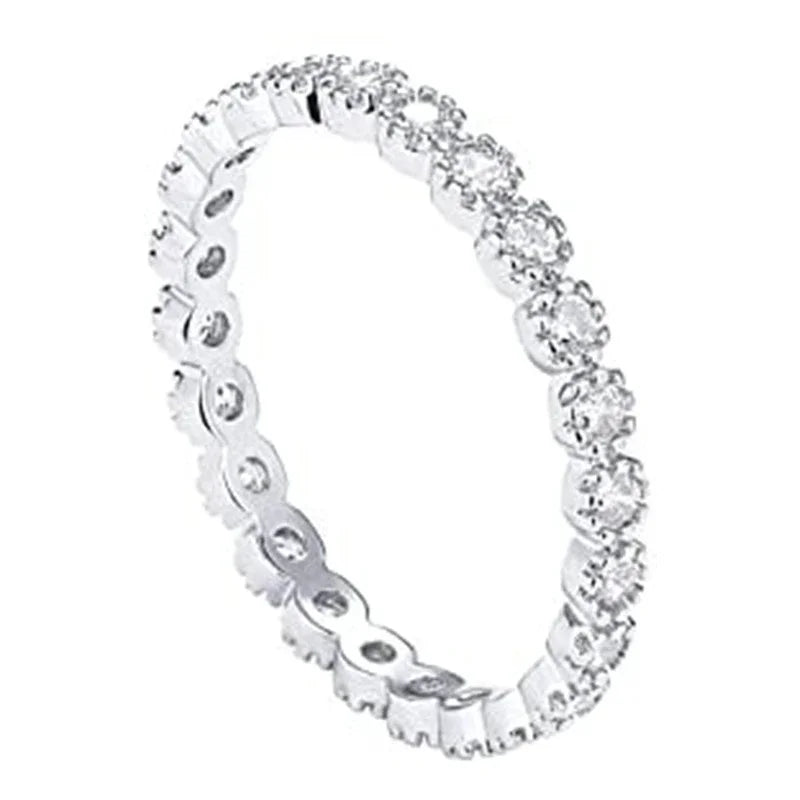 Huitan Wedding Band Eternity Rings Women Brilliant Round Zirconia Luxury Engagement Rings Thin Elegant Female Jewelry Drop Ship