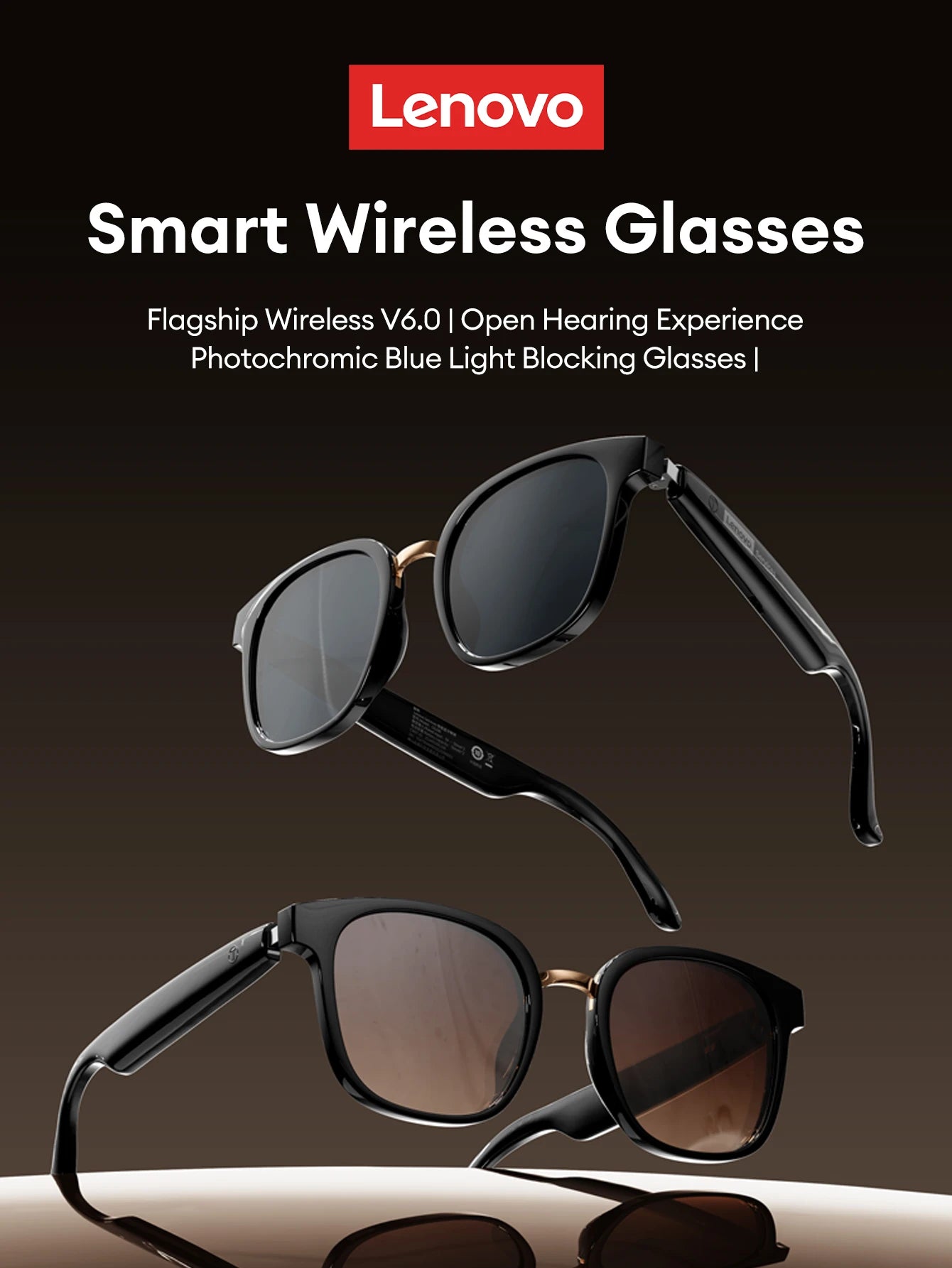 Lenovo GS106 Smart Wireless Glasses Bluetooth 6.0 Photochromic Lenses Sunglasses Hands-Free Music Calls Outdoor Sports Headphone