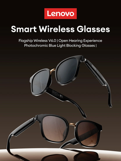 Lenovo GS106 Smart Wireless Glasses Bluetooth 6.0 Photochromic Lenses Sunglasses Hands-Free Music Calls Outdoor Sports Headphone