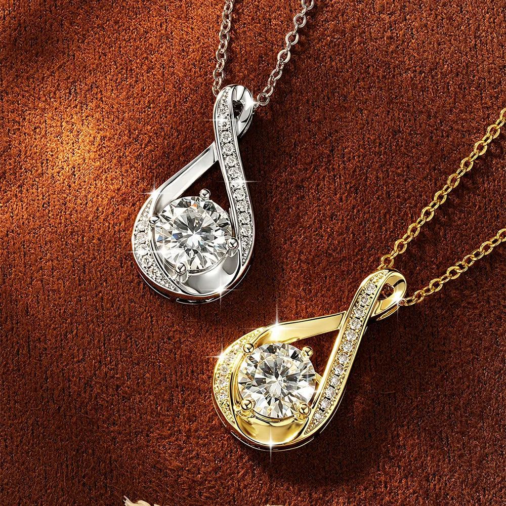 OXTAO Women Pendant Necklace Infinity Shiny 8mm 2ct D VVS1 Moissanite with Certificate Silver Color/Gold Color Wedding Party Daily Trendy Jewelry Accessories for Women Girl Mother's Day, Birthday Gift