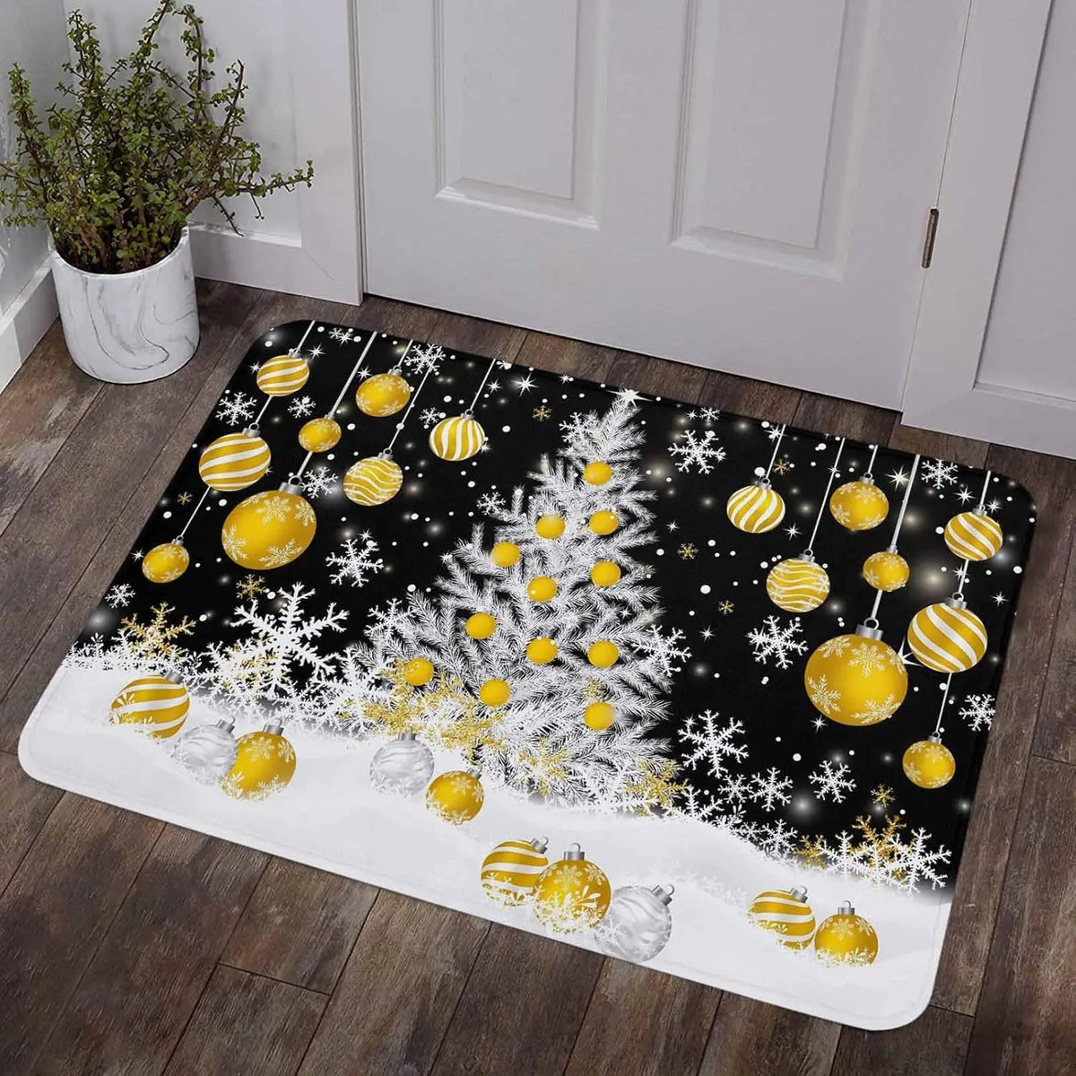 Merry Christmas Tree Snowflake Ball Navy Blue Non-slip Door Mat  Entrance Welcome Mat Balcony Hallway Rugs Christmas Decorations