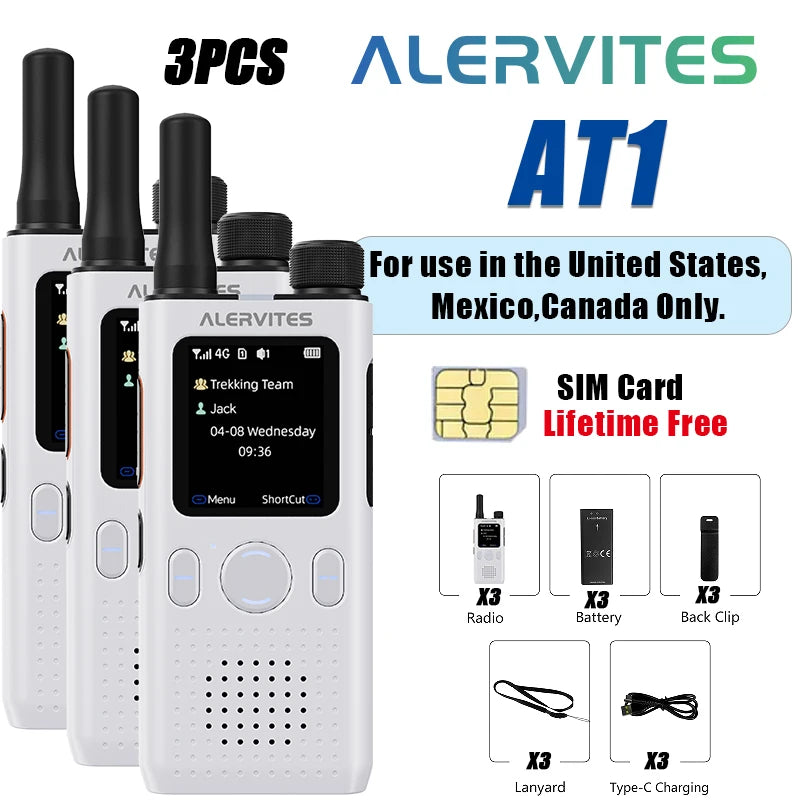 1/2/3PCS ALERVITES PoC AT1 Global Walkie Talkie Baofeng Radio 4G LTE Unlimited Distance US/EU Version OLA APP USB-C Ultra-light