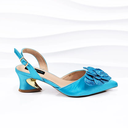 Italian Design Evening Shoes And Bag Paired With Handmade Petal Clutches Pointed Toe Mid-Heel Shoes For Women Party Shoes