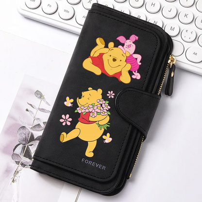 Winnie the Pooh Long Zip Wallet Multi-Card Cute Cartoon Pattern Soft Texture Wallet for Women Large Capacity Lady Clutch Bag