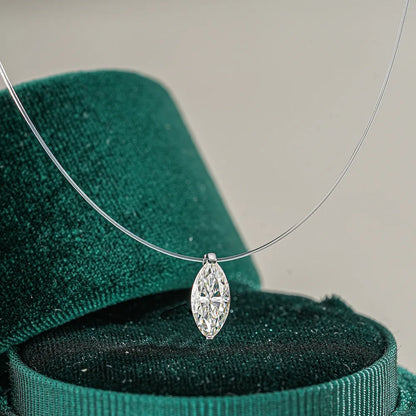 EWYA GRA Certified 1CT Marquise Cut Moissanite Pendant Necklace for Woman 925 Silver Fishing Line Water Drop Diamond Necklaces