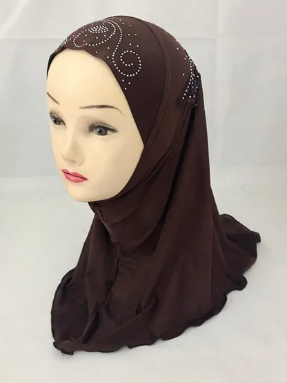 Girls Kids Muslim Beautiful Hijab Islamic Arab Scarf Shawls Flower Pattern