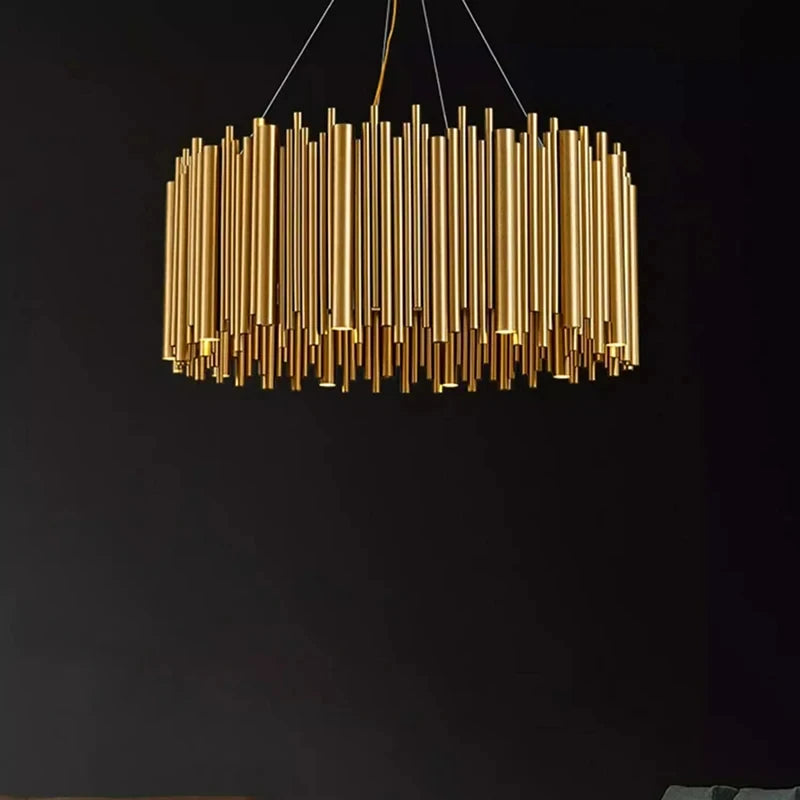 Living room chandelier Villa duplex modern simple stainless steel creative chandelier interior lighting LED lights gold