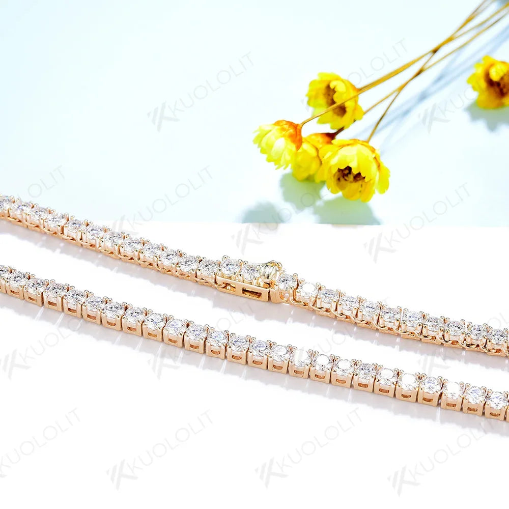 Kuololit Moissanite Tennis Necklaces for Women Men Solid 10K 14K 925 Sliver D/VVS Diamonds Necklace for Engagement Christmas