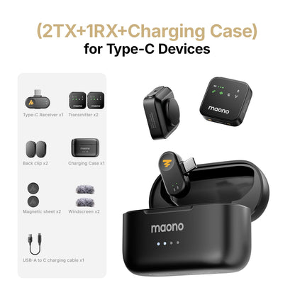 MAONO T1 Plus Dual-Capsule Wireless Lavalier Microphone Lapel Microphone for iPhone iPad Mini Mic for Video Recording Podcast