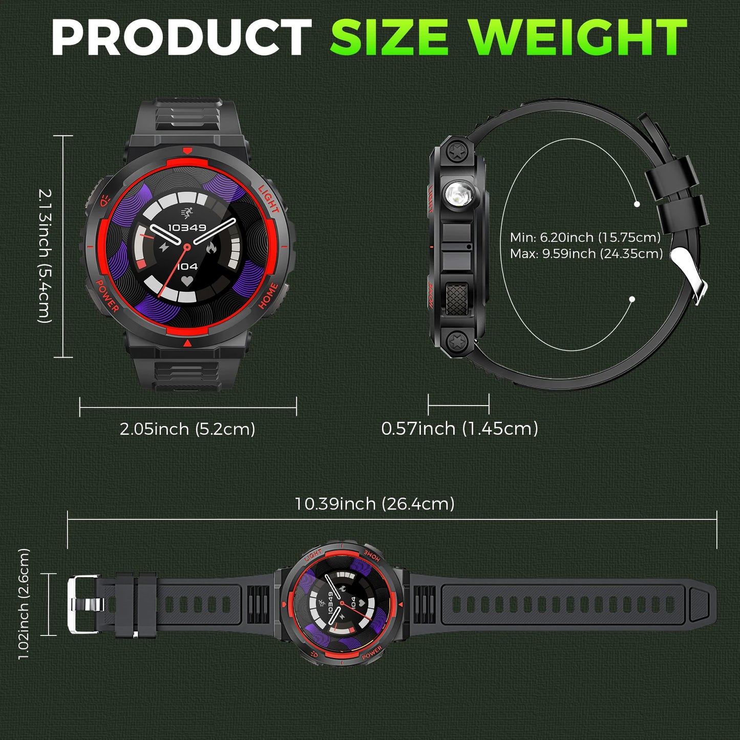 EIGIIS Smart Watches for Men with LED Flashlight 1.53" HD with 100+ Sport Modes Health/Sleep Monitor and 3ATM Waterproof Watche