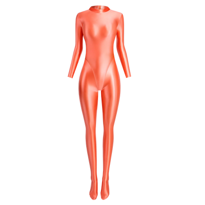 MJINM Spandex Catsuit Women Full Body Shiny Glossy Bodysuits Tight-Fitting Yoga Sport Tights Catsuit Jumpsuits Zentai