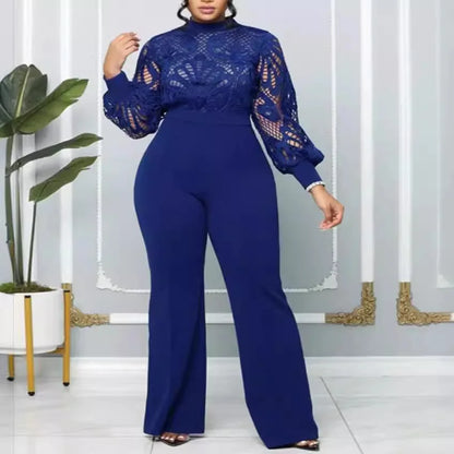 Temperament commuter Slim women's plus size dress mesh lace lace casual jumpsuit trousers
