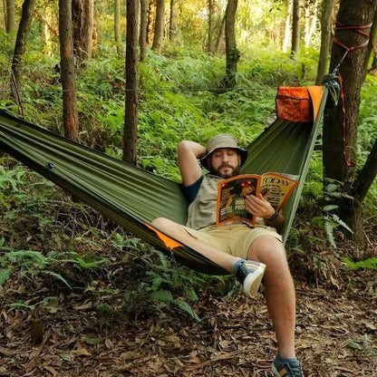 TRAVELER Bushcraft Quick-Deploy Hammock with Mosquito Net, Integrated Ridgeline & Anti-Roll Design for Wilderness Camping