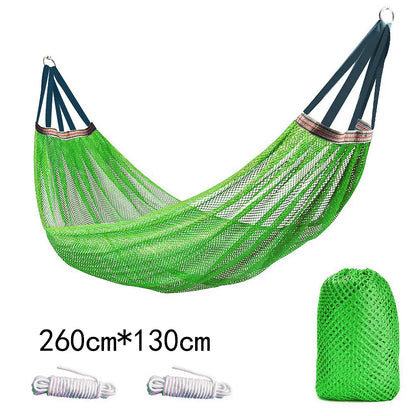 Outdoor Hammock with Ice Silk Mesh, Swing Bent Pole Anti-Tip Camping Travel Accessories