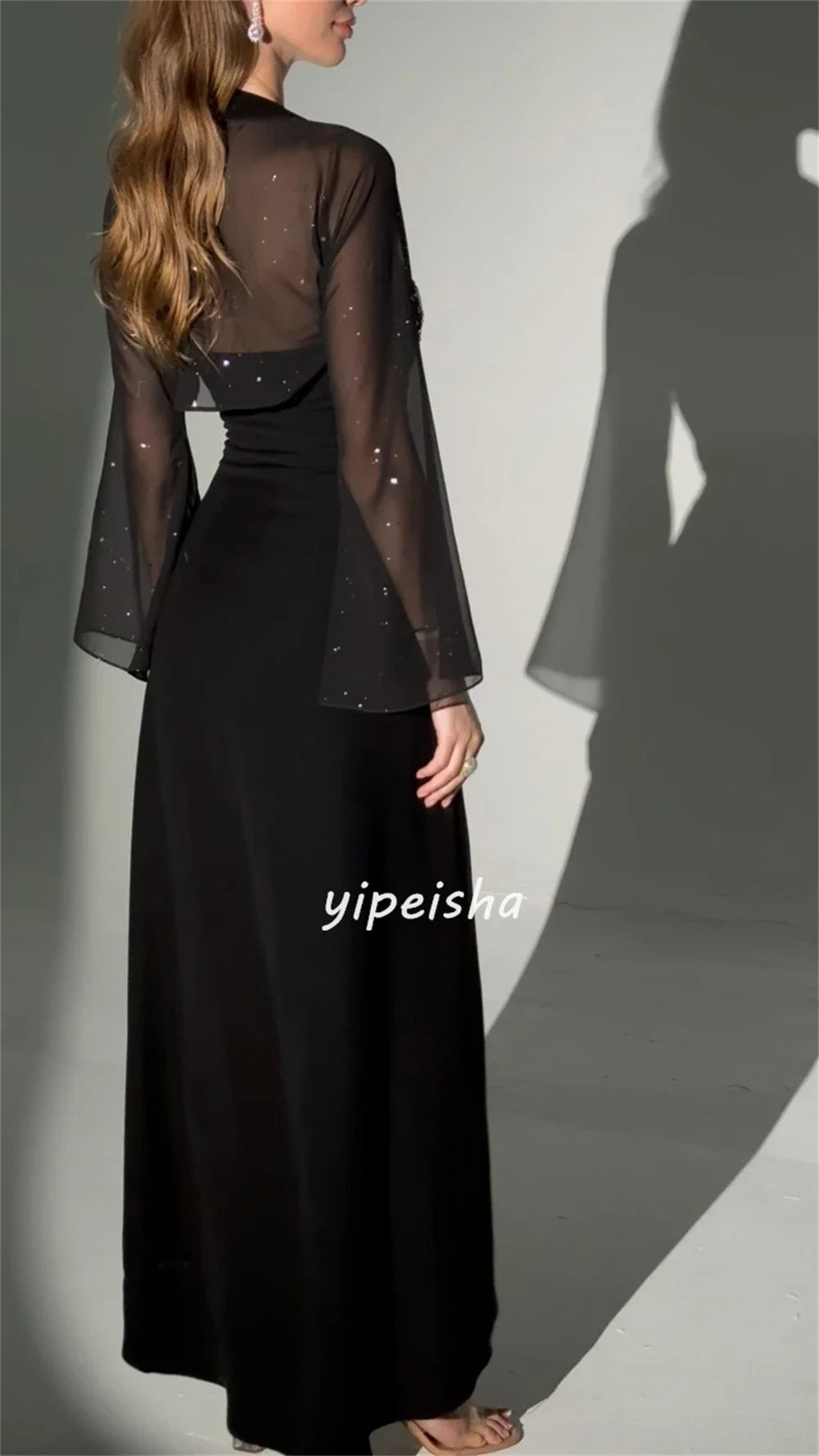 Customized Jersey Sequined Ruched Graduation A-line Square Neck Bespoke Occasion Gown Midi Dresses