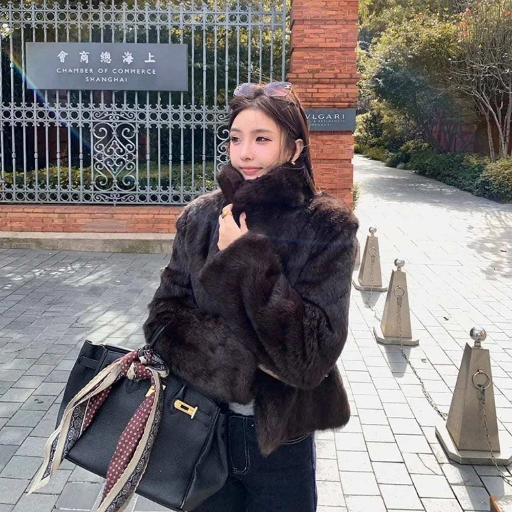 Natural Rabbit Fur Coat Women New Autumn Winter Female Real Fur 2025 Real Leather and Fur Women's Clothing Outerwear Lady Jacket