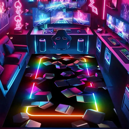 2D Game Fluorescent Cool Carpet Color Smoke Anti Slip Game Room Area Carpet Suitable for Ideal Space for Gamers