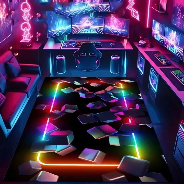 2D Game Fluorescent Cool Carpet Color Smoke Anti Slip Game Room Area Carpet Suitable for Ideal Space for Gamers