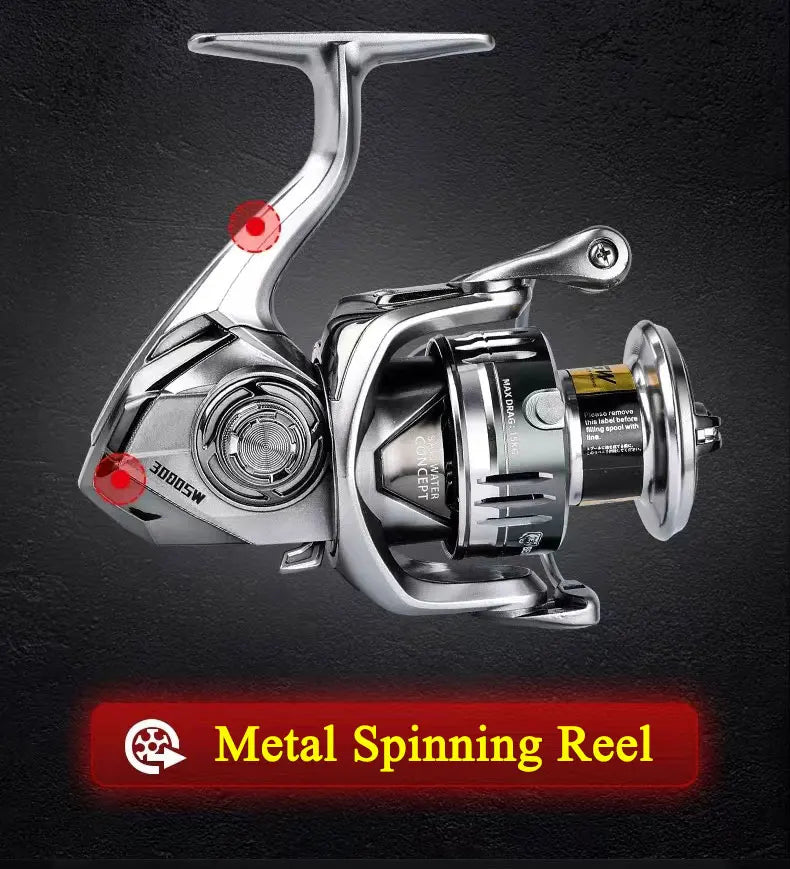 Spinning Fishing Reel 2000/3000/4000/5000/6000 High Drags Saltwater Stainless Metal Coils Series Left/Right Hand Spinning Wheel