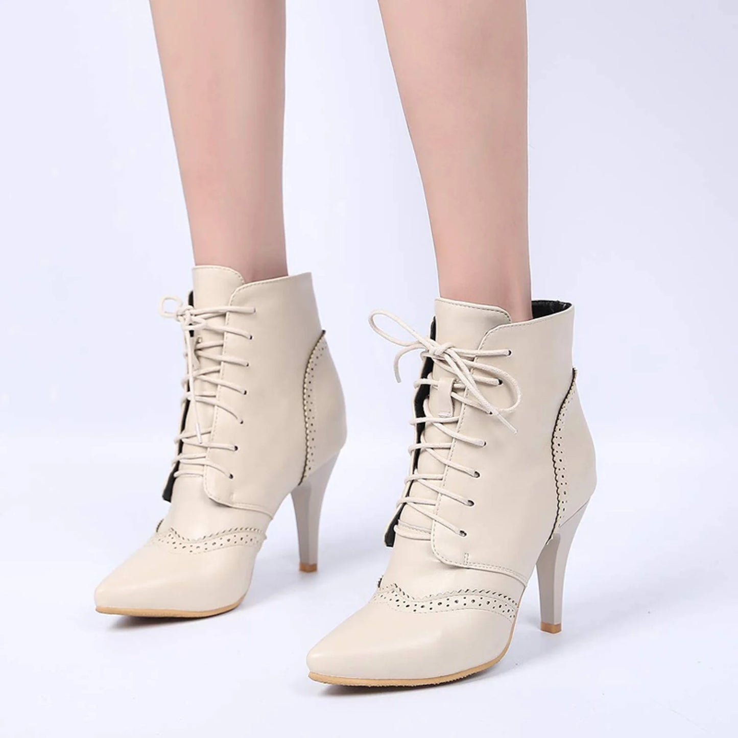 Women's Leather High Boots Fashionable Casual Lace Up Outdoor Wear Solid Color Stiletto High Heels Clear High Heels for Women