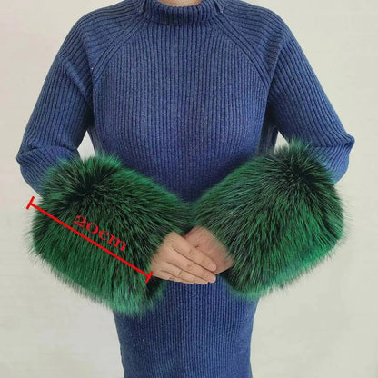 Large Women Faux Fox Fur Scarf Winter Jackets Warm Fluffy Shawl Fashion Artificial Fur Collar And Cuff Set Fluffy Scarves Female