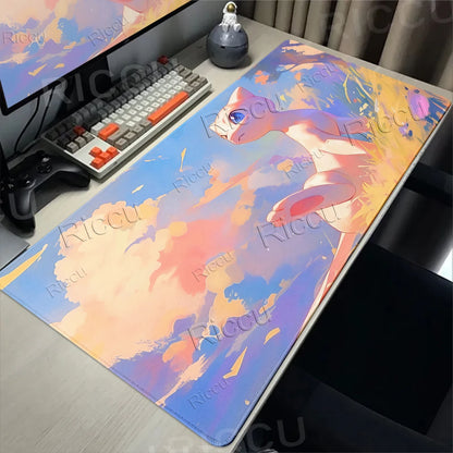 Kawaii P-Pokemon Mewtwo Purple Pattern Gaming Mouse Pads XXL Anti-Slip Rubber Keyboard Desk Mats PC Gamer Accessories Table Pads