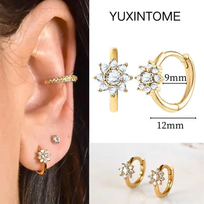 White Color Zircon Hoop Earrings 925 Sterling Silver Needle Cross/Star/Flower/Water Drop Pendant Gold Earrings Luxury Jewelry