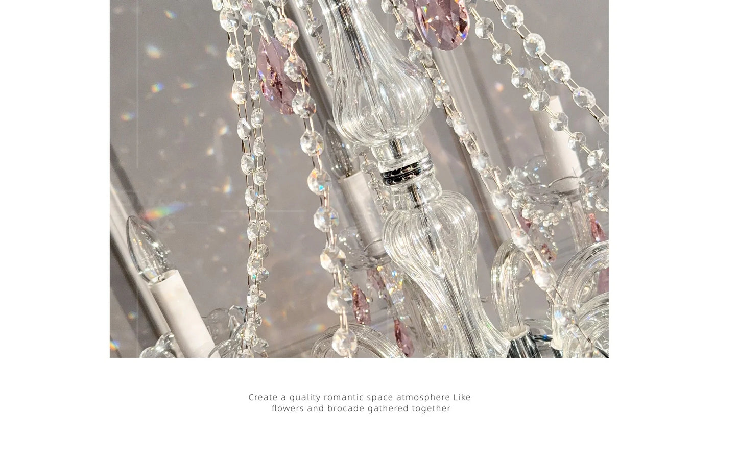French Romantic Crysatl Candle Chandelier Luxury Glass Pink E14 Pendant Lights Living Room Art Decor Led Lamparas Bedroom Lamp